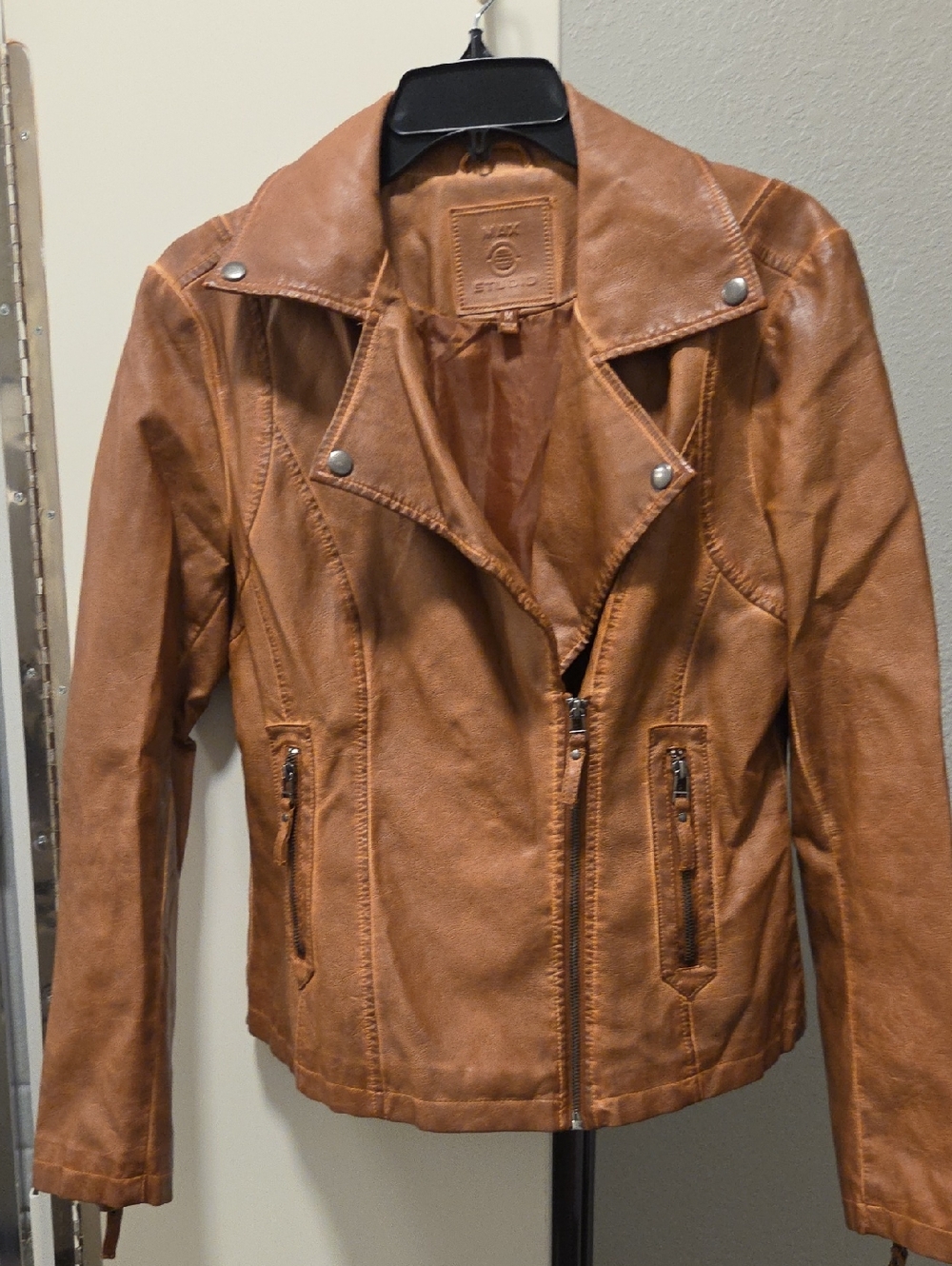 Max Studio Tan Faux Leather Moto Jacket